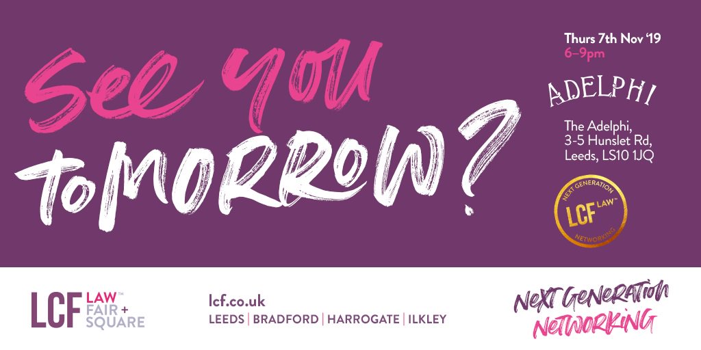 LawFairSquare's tweet image. Our #nextgenerationnetworking event is tomorrow @AdelphiLeeds in #Leeds. Register here ow.ly/ce9m50wAqA7 #youngprofessionals #Yorkshire #networking