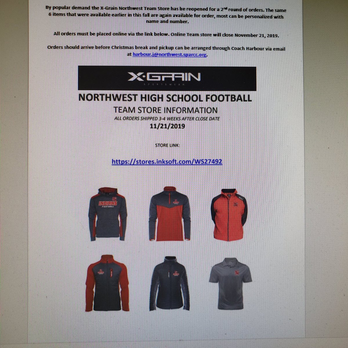 By request the Online Team Store from midseason has been reopened. Go to stores.inksoft.com/WS27492 if you would like to order any of the items. 

Orders due by 11/21 and items should be in before Christmas Break.