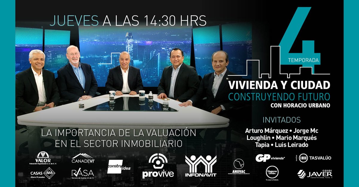 ViviendaRevista's tweet photo. 📺|Este jueves sigue la transmisión de #ViviendayCiudad con Mario Marqués, presidente de @AnuvacAC, Luis Leirado, DG de @tasvaluo, @JorgeMcLou, DG @RAvaluos , Arturo Márquez, DGA @RAvaluos

A las 2:30 pm por los canales 163 @totalplaymx , 159 @Megacable y https://t.co/plrHwFWeAe https://t.co/5feTU7BGNs