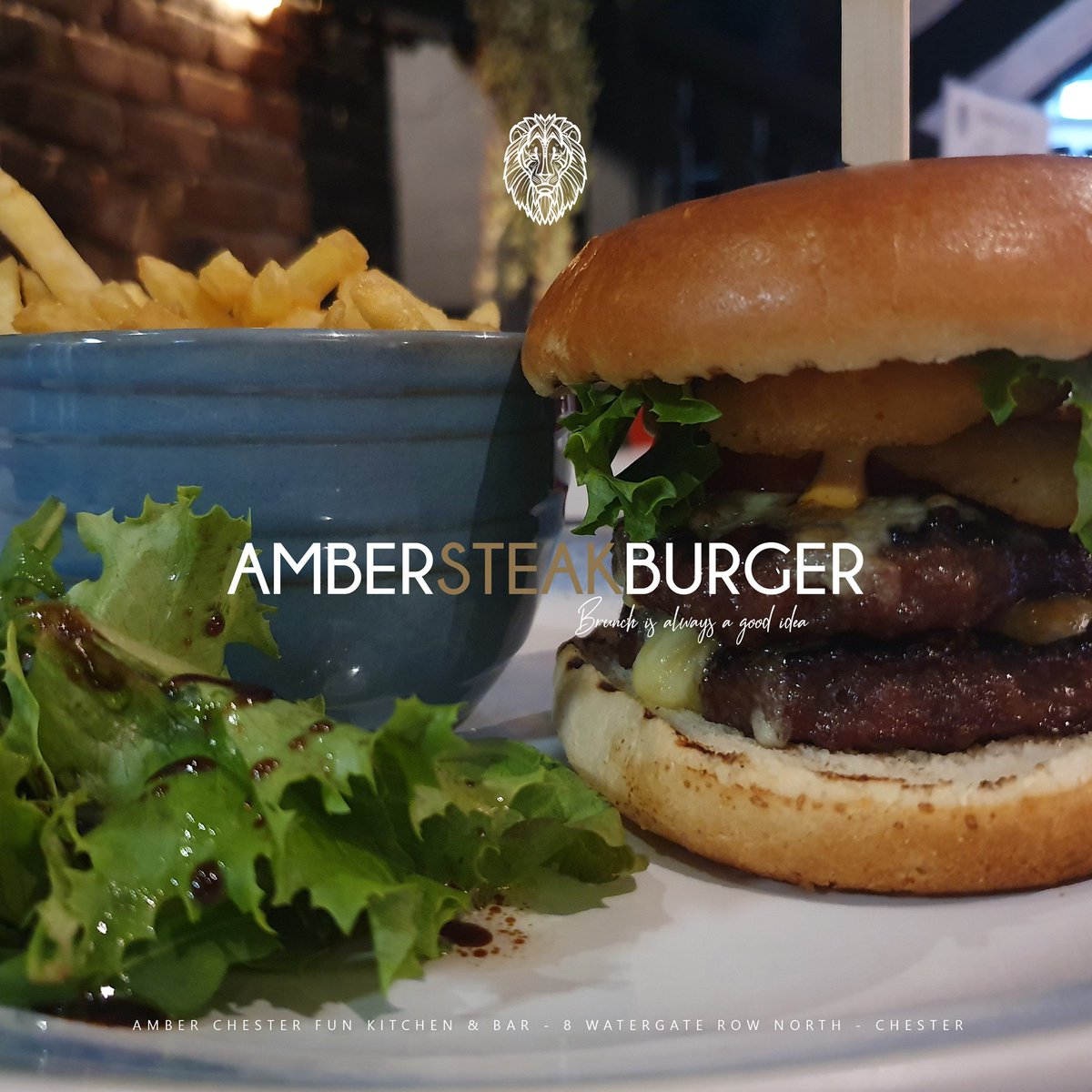 TheFunKitchen's tweet image. The AMBER Steak Burger &amp;amp; A Drink £9.95

2 x 4oz steak burgers, cheese, pickles, fresh romaine
lettuce, mac sauce, onion rings &amp;amp; skinny fries

#AMBERFunKitchen #AMBER #AMBERBar #AMBERChester #Chester
