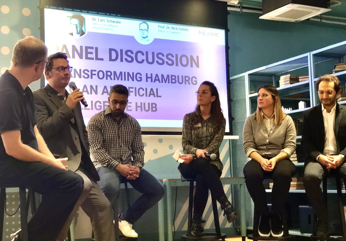 HamburgAI's tweet photo. How can the recently initiated #ArtificialIntelligence Center #Hamburg (#ARIC) contribute to transform the city into a significant #AI hub in #Germany? ⁦Dr. @LarsSchwabe⁩ (⁦@LHIND_DLH⁩) &amp; Prof. Dr. Nick Gehrke (⁦@zapliance⁩) join us for a Panel Discussion! #HHAI https://t.co/U0drUZbkj4