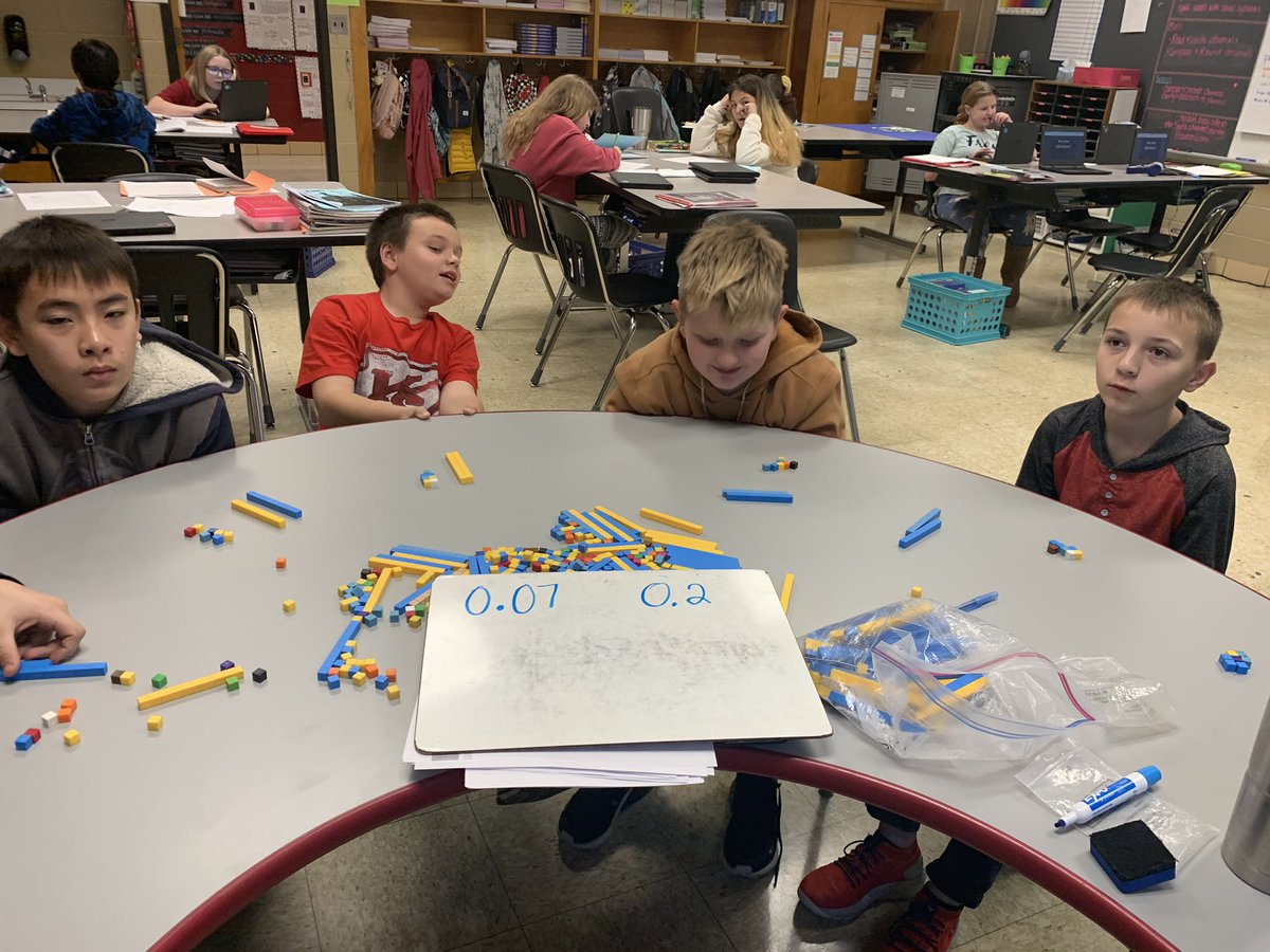 Using manipulatives to explain our reasoning/thinking in small groups with decimals. <a href="/HydeElem/">Hyde Elementary</a> <a href="/HydePrincipal/">Hyde Principal</a>