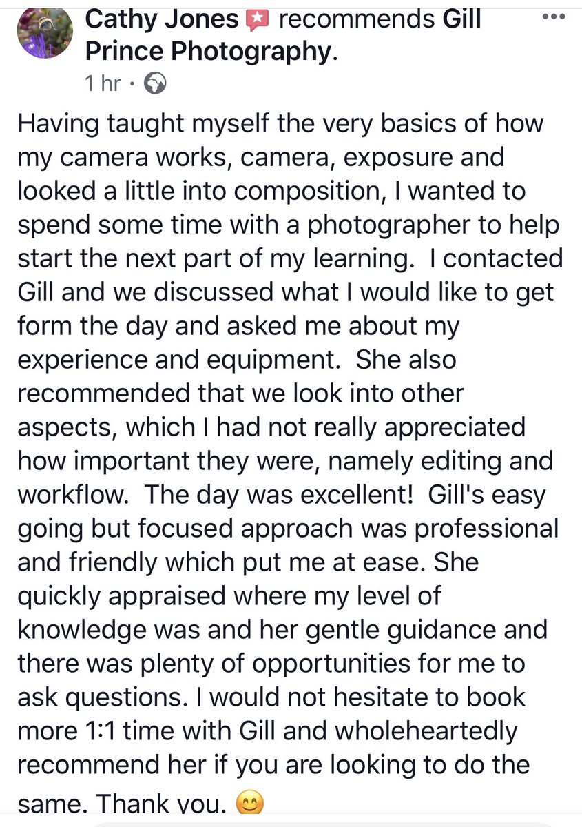 GillPrincePhoto's tweet photo. I recently ran a full day photography tuition session for one of my clients, and was delighted to receive this review on Facebook and Google π Thank you Cathy! #photographytuition #learnphotography #learnlightroom @LumixUK @scenesfromMK @PhillCrowe #LoveMK https://t.co/yM1iWunbwX