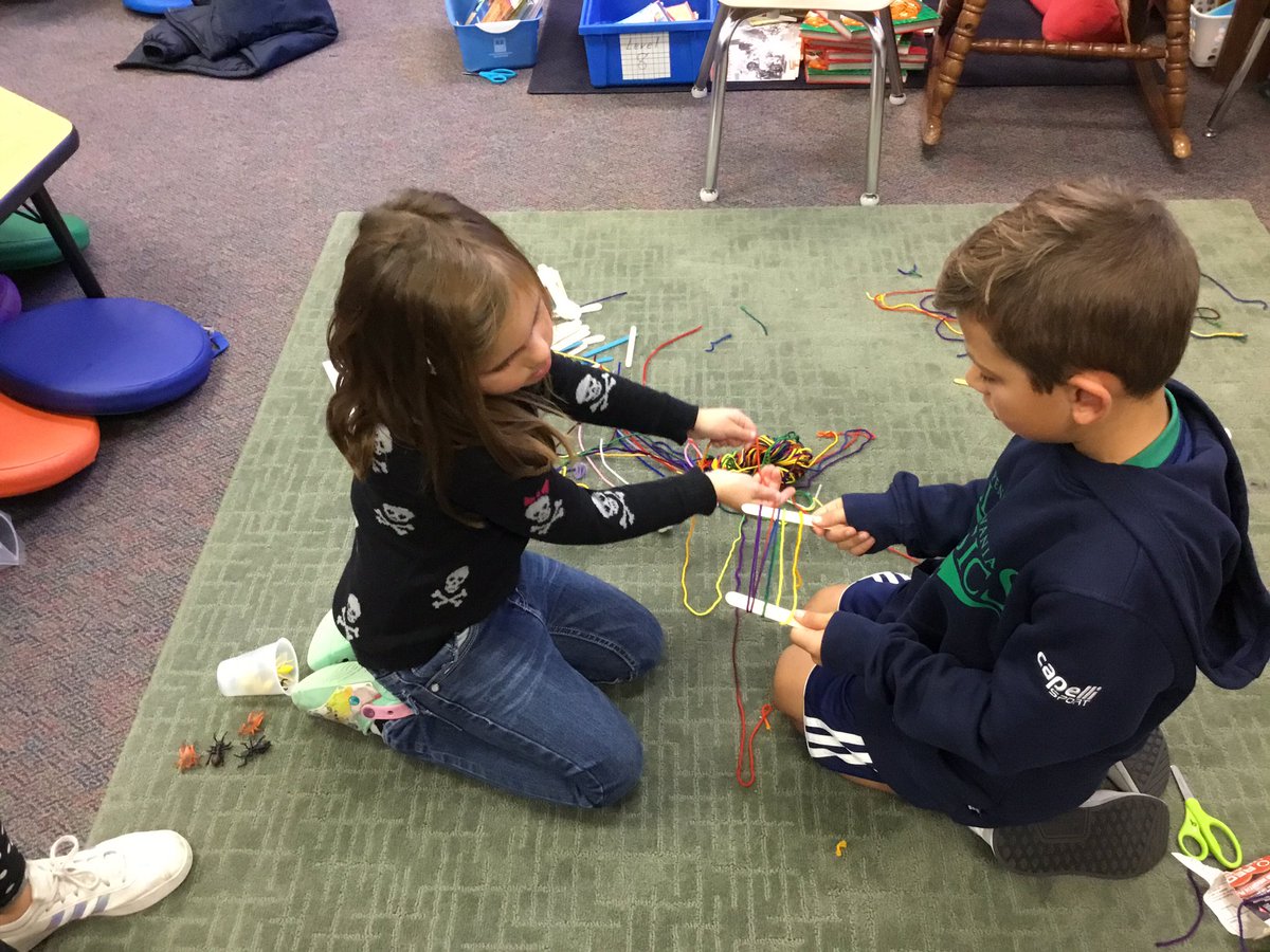Missbertoli's tweet photo. Last week 2nd grades were challenged to think like a spider and design a web to catch insects. Students tested their designs and reflected what they would do differently to catch more the next time. #stem #learningisfun @hempfield https://t.co/bR47hYaxNh