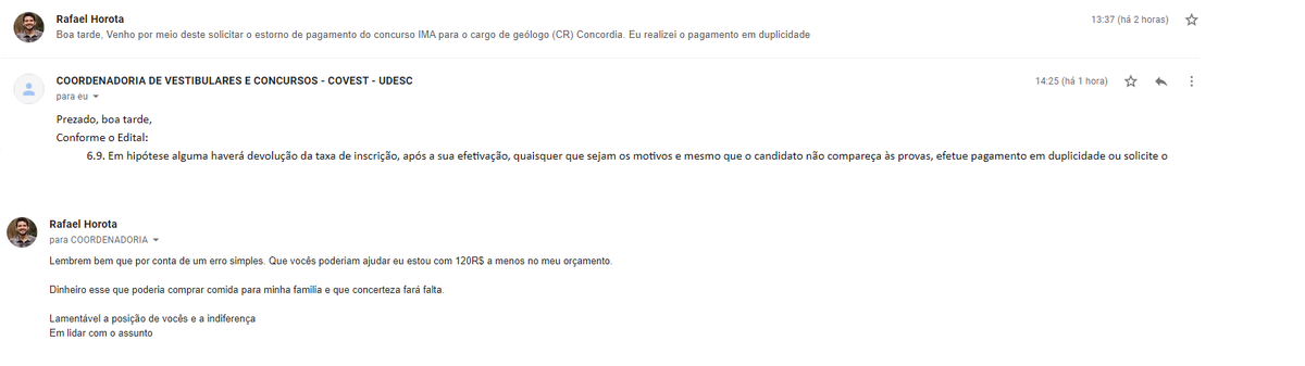 Obrigado pela indiferença <a href="/udesc/">Udesc</a>  !!!!