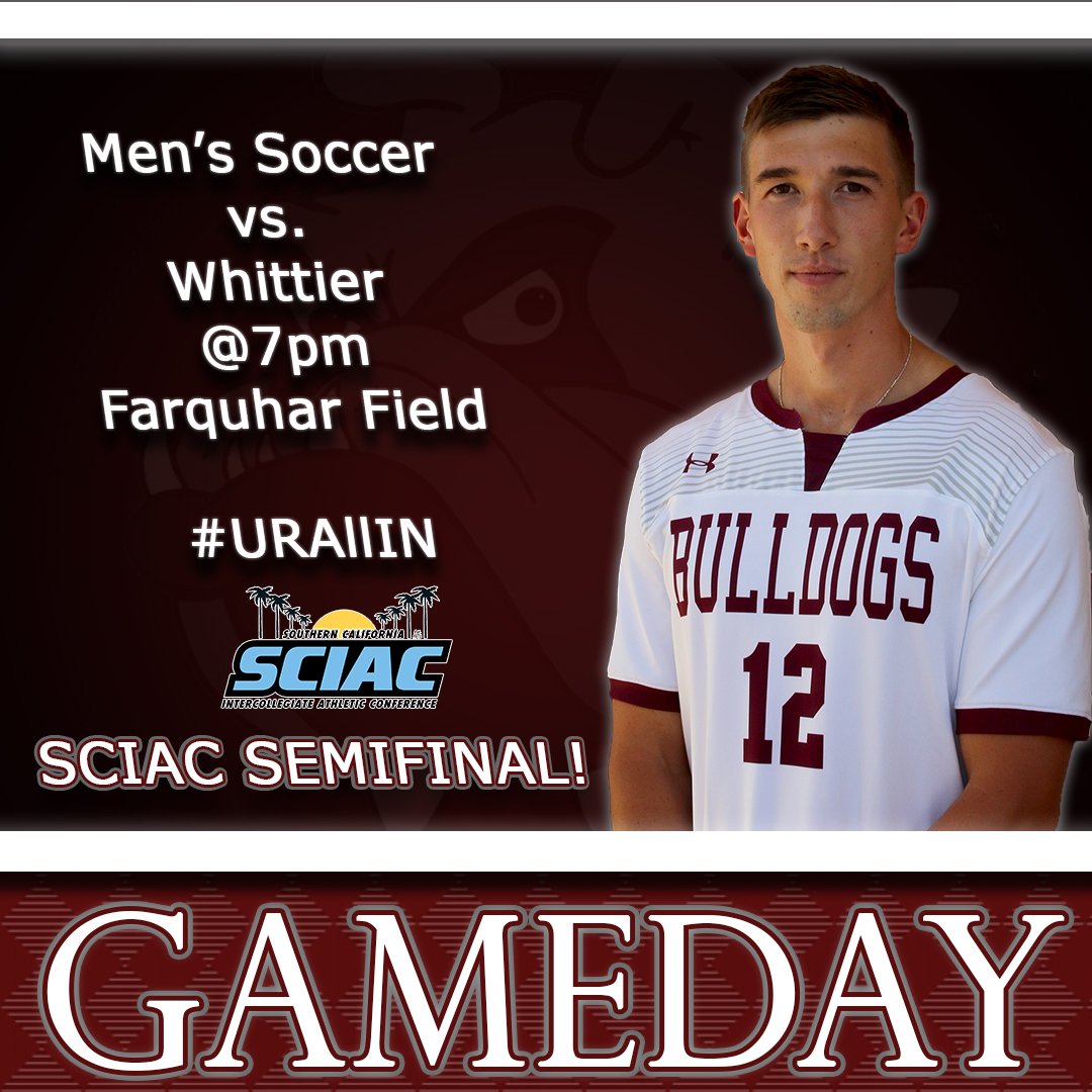 GoRedlands's tweet image. It's the SCIAC SEMIFINAL for men's soccer! Come out and cheer on your Bulldogs as they take on Whittier College at 7 p.m. Admission is free for students and staff with a SCIAC ID