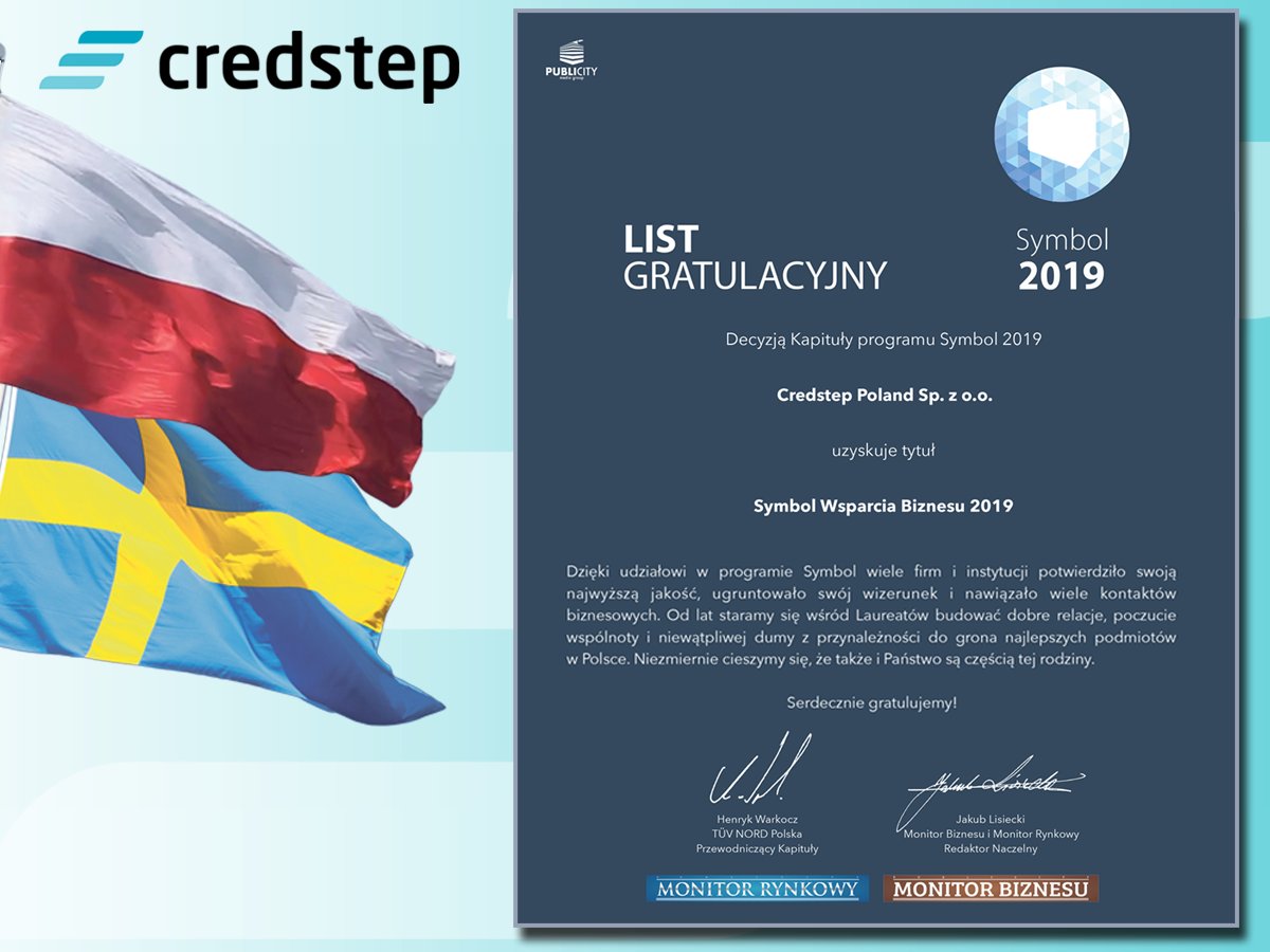 credstep's tweet photo. Breaking news 👍 Credstep Poland decyzją Kapituły Programu Symbol został uhonorowany zaszczytnym tytułem Symbol Wsparcia Biznesu 2019 🥇Dziękujemy za to nobilitujące wyróżnienie.

#Credstep #ChwalimySię #DziejeSię #faktoring #mikrofaktoring #symbol2019 https://t.co/R7Ps2mrhj1
