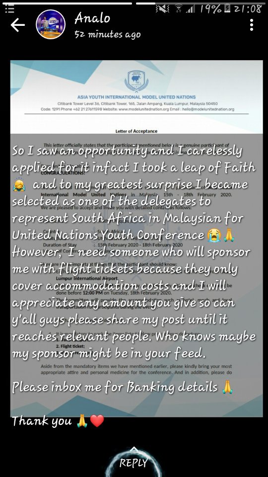 Let's make it trend and give our sister a chance, we need young people that will represent our country and tackle the predicaments that we encounter as youth, hearing from other people perspectives other than ours