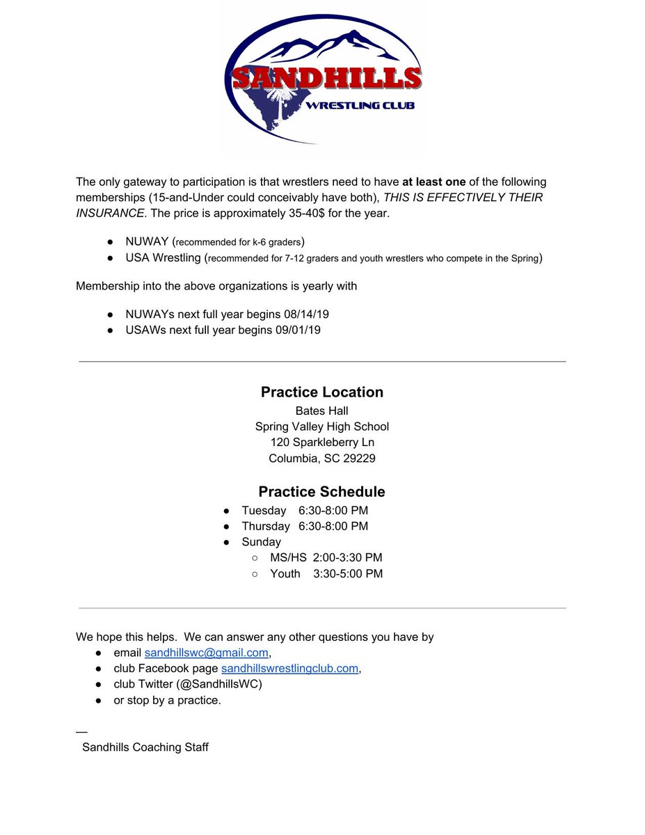 SandhillsWC's tweet photo. We've had some parents reach out for more information on the club, so rather than respond individually,  we are posting the following "General" Club Information for all to view https://t.co/BDVFlSdOWv