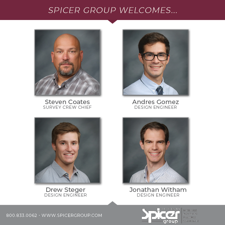 spicergroupinc's tweet photo. We are proud to announce a few great new employees here at Spicer Group!

#spicergroup #landsurveyor #engineer https://t.co/DhpxVth3yl