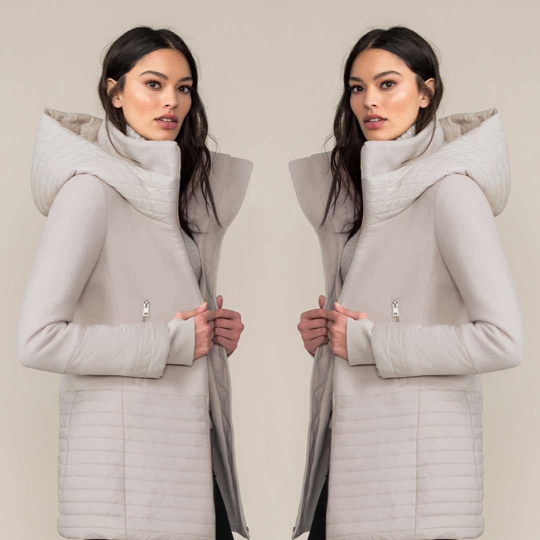 SOIAANDKYO's tweet photo. Double duty: part puffer, part warm wool (Coat: AVERY in the colour sandstone) #mixedmedia #coat #versatile #campaign #details #colourpalette #sandstone #waysofwear #fw19 #fallwinter #luxe #outerwear #soiaandkyo https://t.co/oZvbTa0ich