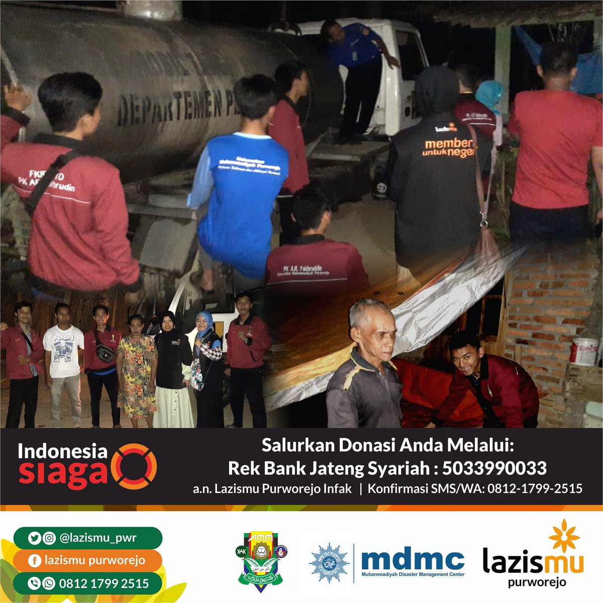 Alhamdulillah pada hari Senin, 21 Oktober 2019 Lazismu bersama MDMC dan AMM Kab. Purworejo mendistribusikan 8.000 liter air bersih kepada 39 KK warga Kaliagung, Sokoagung, Bagelen, Purworejo.

#lazismupurworejo
#mdmcpurworejo
#ammpurworejo
#memberiuntuknegeri
#zakathebat