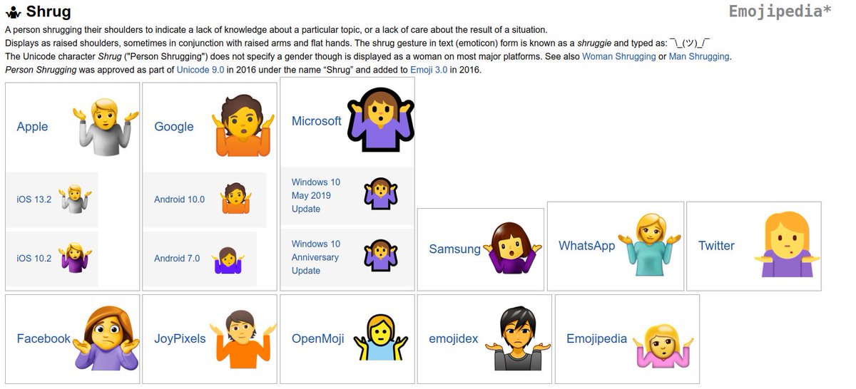 Another fun one. " 1f937 SHRUG" was a female on practically all platforms until last week.  https://emojipedia.org/shrug/ Going forward, it will be gender neutral. To get the female variant you have to use: 1f937-200d-2640-fe0f WOMAN SHRUGGINGYou can't just throw that at NFKD