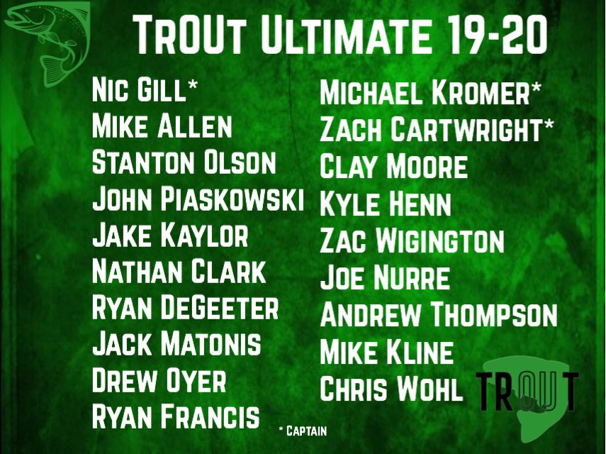 OUultimate's tweet image. Official Trout roster for the 2020 season @Ultiworld #gofish