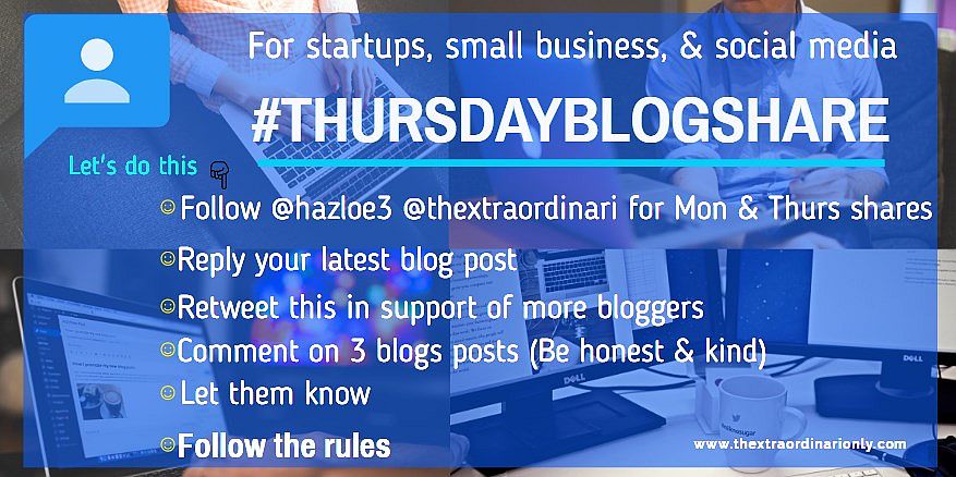 Hazloe3's tweet image. Its #Thursday again
😊Share your blog post🏆
👑 Reply with blog post link + 1 hashtag with #thextraordinarionly #thursdayblogshare
👑 #RT
👑 Comment on 3 blogs 
🎺 spread the love

#bloglove #blogpost #blogshare #blogging #allthoseblogs #thegirlgang #harmonyblog #bloggerswanted