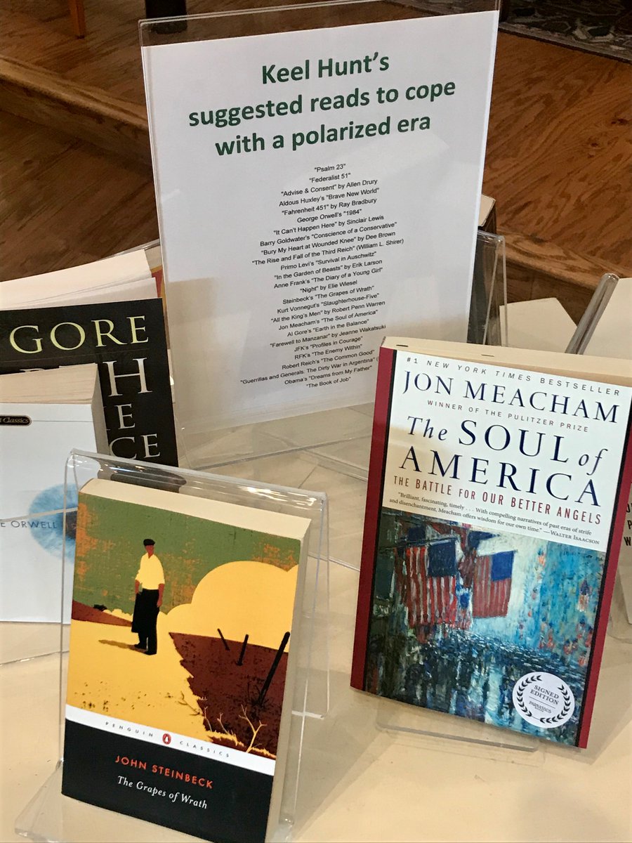 Very nice to see this display at @ParnassusBooks1 today, spinning off my @Tennessean column about finding common ground thru reading the great books, plays & speeches - from Shakespeare to Steinbeck, from @jmeacham & @algore