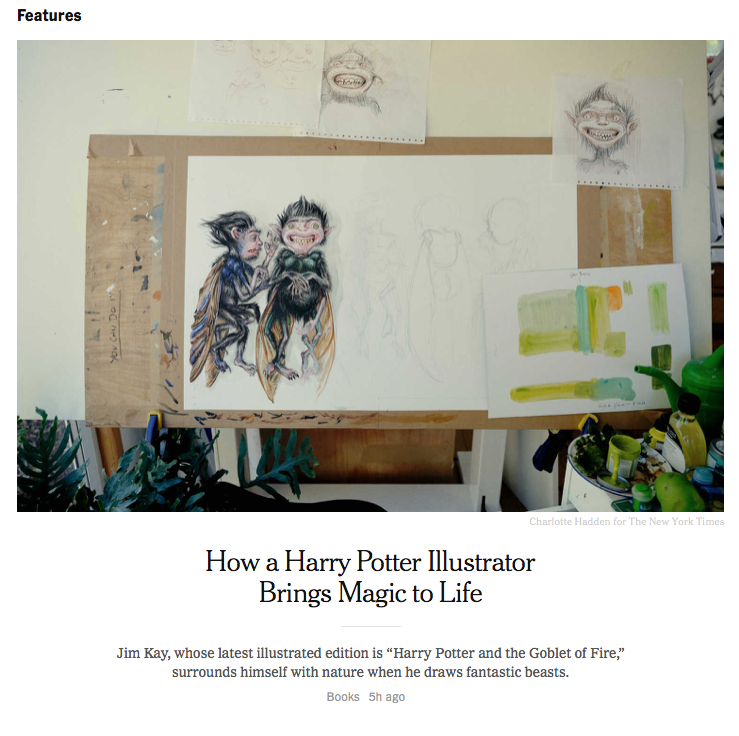 Excellent profile of Harry Potter illustrator Jim Kay from The New York Times. Congrats Jim! <a href="/xanalter/">Alexandra Alter</a> #JimKayIllustrates #HarryPotter