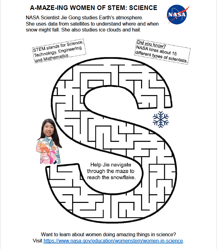 LearnWithNASA's tweet photo. This Friday is #STEMDay! 🧪📚

Bring the celebration of everyone's favorite subjects – Science! Technology! Engineering! Math! – into your K-4 classroom with printable mazes featuring A-MAZE-ING Women in STEM! 👩‍🔬👩‍🚀https://t.co/y86kIIBKID https://t.co/4gXtPi8qXA