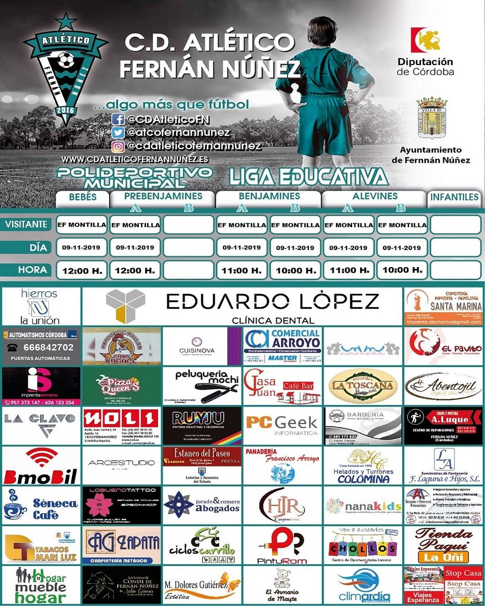atcofernannunez's tweet photo. 📣📣HORARIO 1️⃣a JORNADA #ligaeducativa:
⚽#cdatleticofernannuñez 💚
📆 Sábado 9 de NOVIEMBRE
🏟️ Polideportivo Municipal F. NÚÑEZ
🕙 Partidos desde las 10:00 h.
🆚 ESCUELA DE FÚTBOL DE MONTILLA
#algomasquefutbol
#unclubdistinto
#estamosaquiparaotracosa
#elfutbolnotienegenero https://t.co/3n4UL2QckR