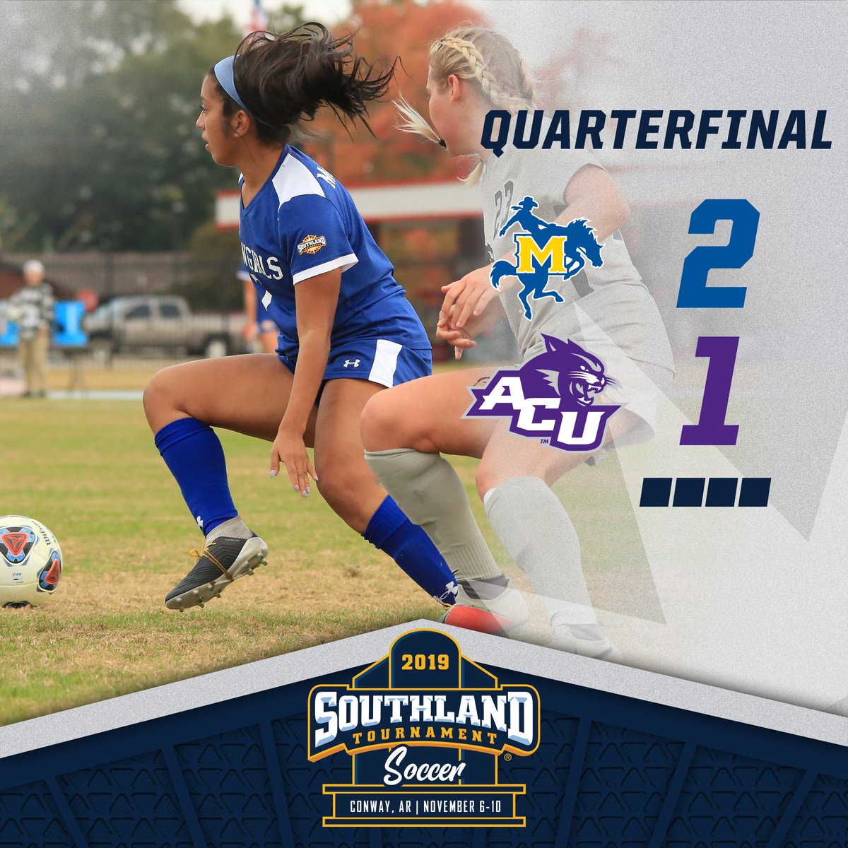 🚨UPSET ALERT🚨 There will be a new champion in 2019 as No. 6 @McNeeseSoccer eliminates defending tournament champs and No. 3 @ACU_Soccer. #SouthlandStrong #GeauxPokes