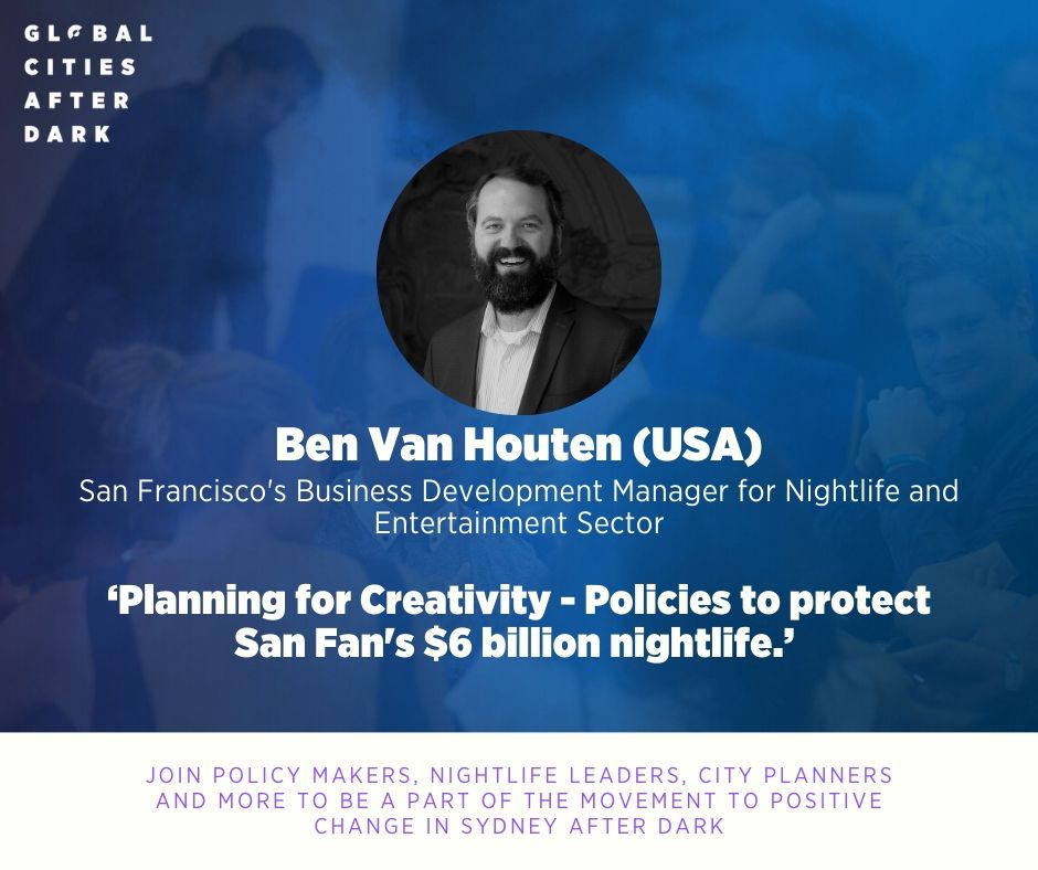 GCADForum's tweet image. Learn how San Fran is tackling sound restrictions, affordable housing &amp;amp; creative space challenges with Ben Van Houten from @sfoewd. His keynote delivers learnings from the city’s journey in creating harmony between nightlife businesses &amp;amp; residents. Join Us bit.ly/GCAD19Tix