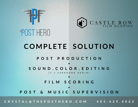 OKFilmMusic's tweet photo. Thank you @castle_row and The Post Hero for sponsoring the Oklahoma Film + Music Conference! These companies offer post production, film scoring and more! Register today and visit their booth during the conference to learn more: https://t.co/A9KdneUmoV #OFMOConference https://t.co/RXZ8MOx3Yw