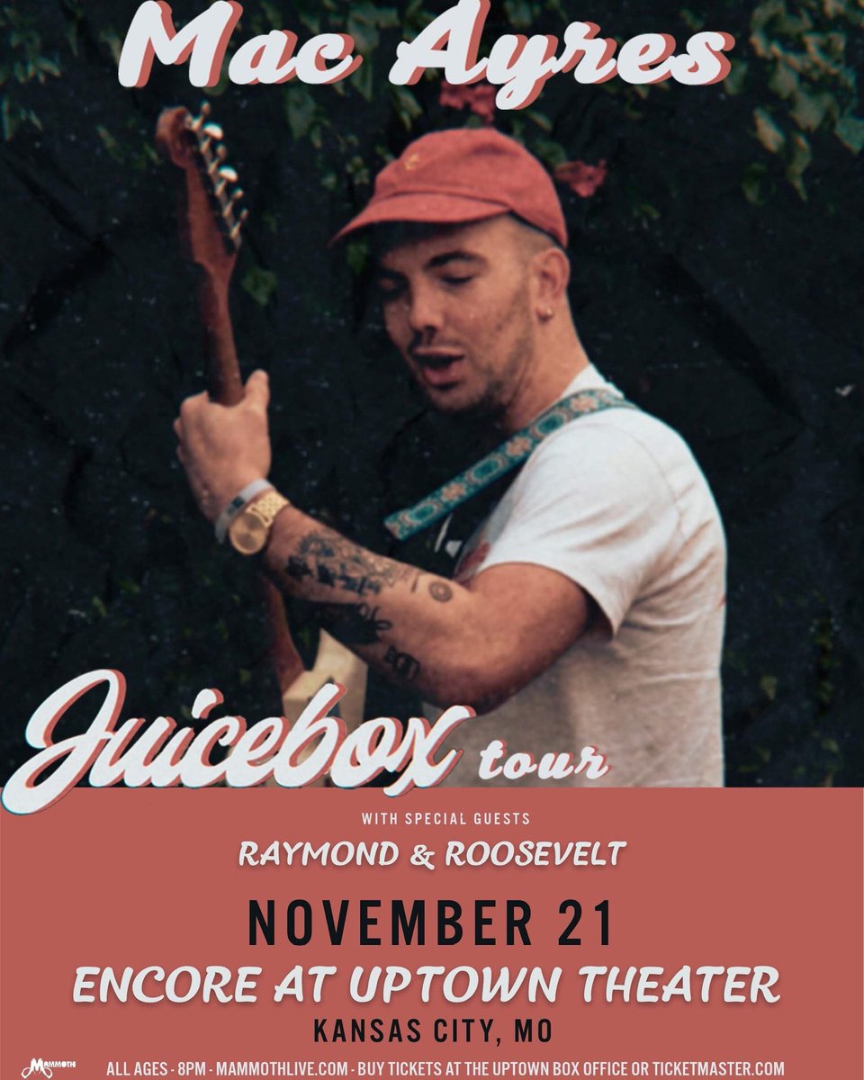 Just over 2 weeks out, cop your tix in the link!

www1.ticketmaster.com/mac-ayres-juic…