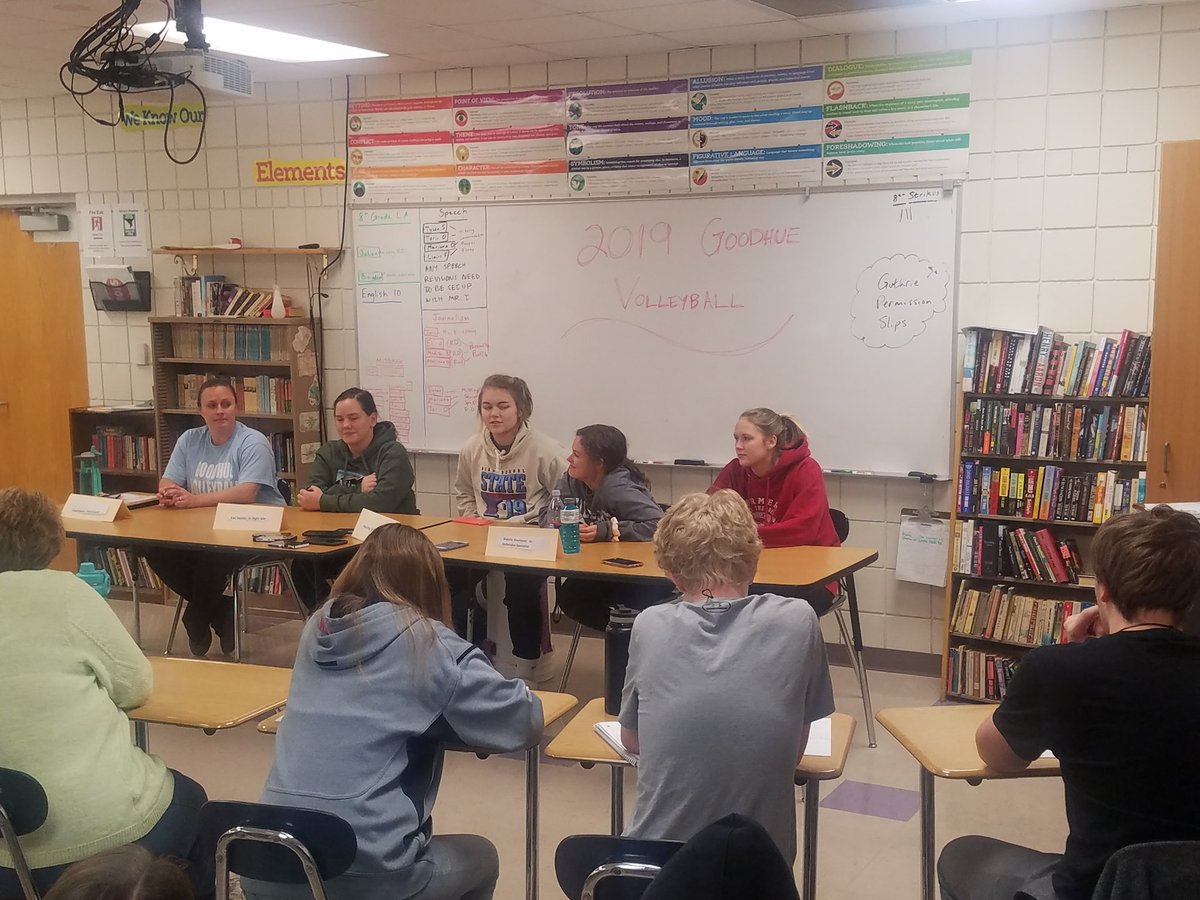 Fantastic questions from student journalists at the mock volleyball press conference #goodhueschool #wildcatpride <a href="/loganthomas12/">Logan Thomas</a>