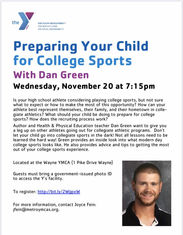 Excited to announce I’ll be presenting at the YMCA again this year for any high school athletes looking to play sports in college and their families. See you there! #collegesports #Recruiting