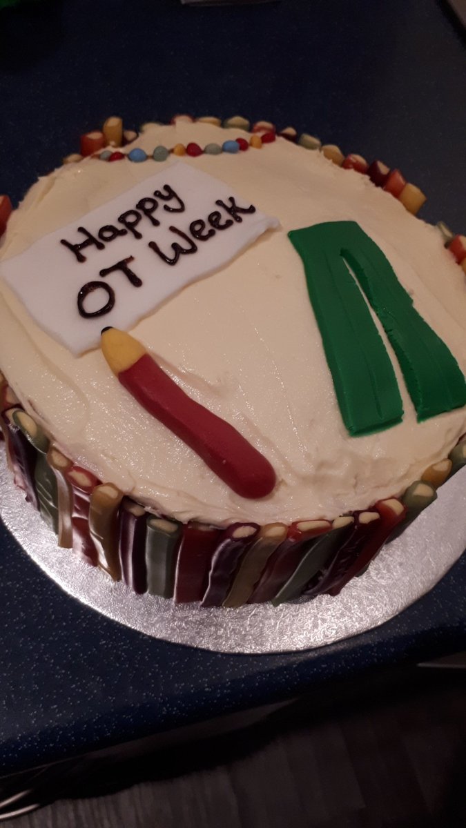 AnitaOTgeek's tweet image. When you&apos;re such an #OTgeek that you have to attempt an OT cake for #OTWeek2019 😂🤷‍♀️🍰🎉 #PaediatricOT #handwriting #greentrousers