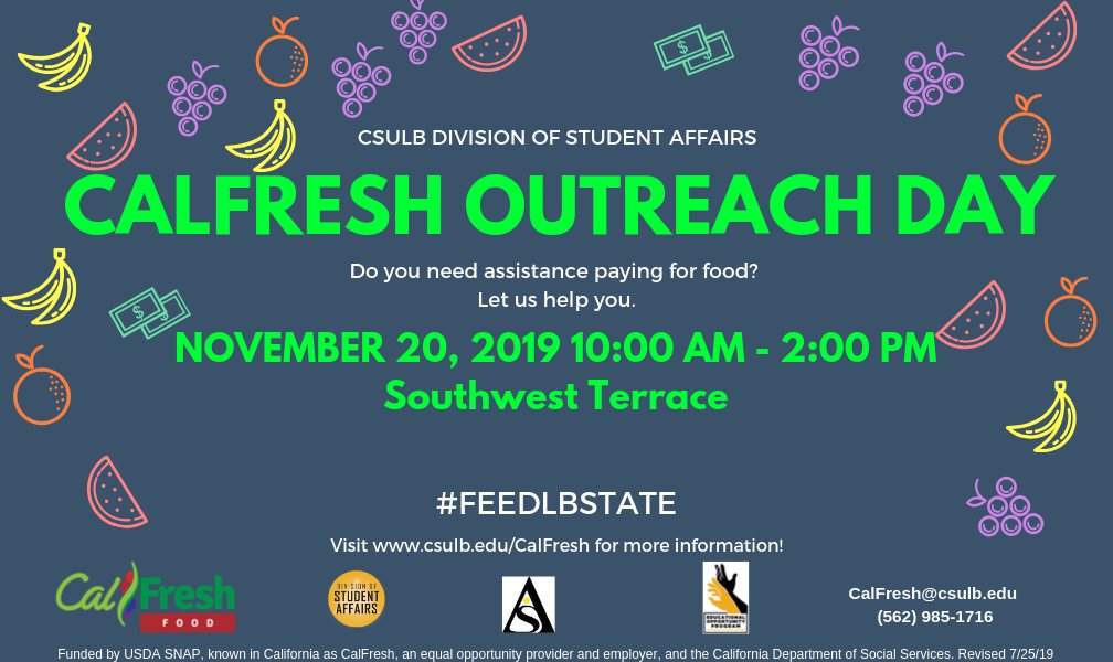 BasicNeedsCSULB's tweet photo. Countdown till CalFresh Outreach Day is only 14 Days away! Stop by and find out if you could be eligible for a monthly assistance with your groceries! ๐ฐโก๏ธ๐๐ฅ๐๐ฅฆ๐ฝ #FEEDLBSTATE #CalFresh #BasicNeeds https://t.co/ogOx4Io15c