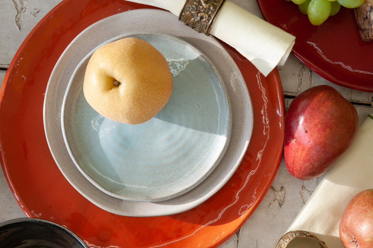 jschatzstudio's tweet image. JS 157 Tableware on the table in a pallete of many colors. #jschatz #handmadetableware #thisiswhathandmadeis