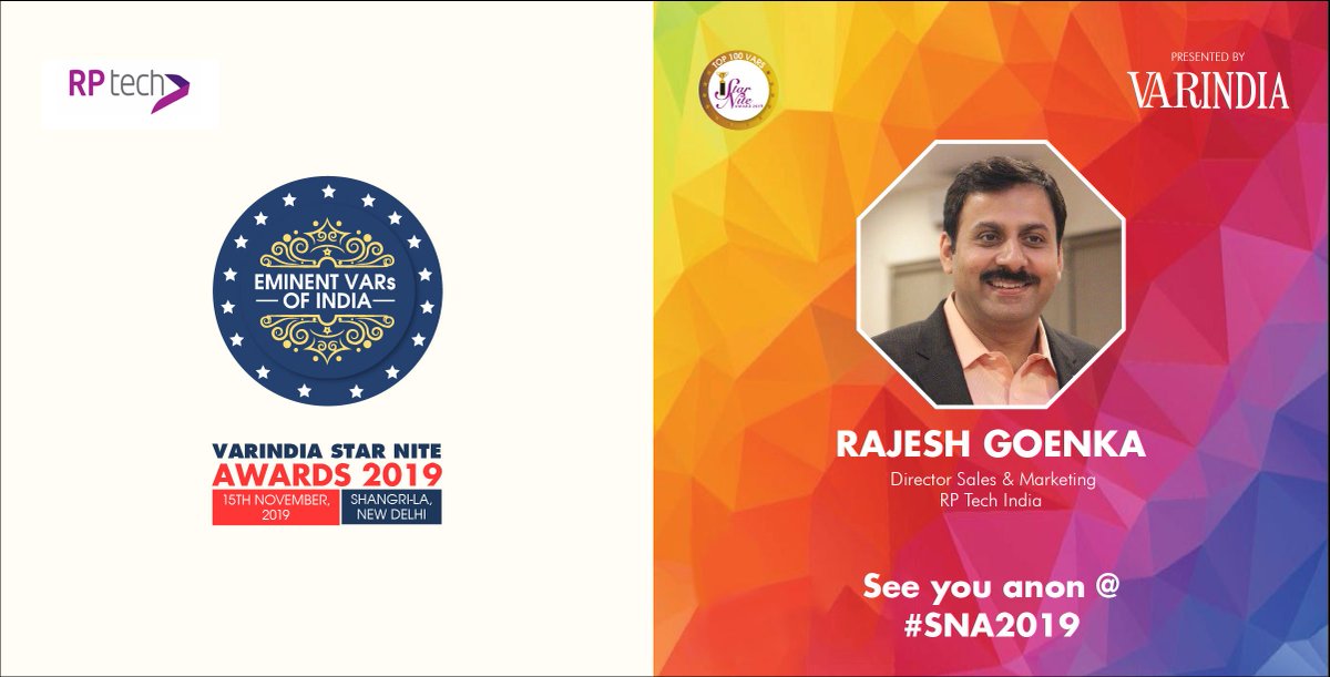 Rajesh Goenka - Director Of Sales Marketing at @rptechindia 

#SNA2019  #StarNiteAwards2019 #VarindiaStarNiteAwards2019
#RashiPeripherals #VARINDIA