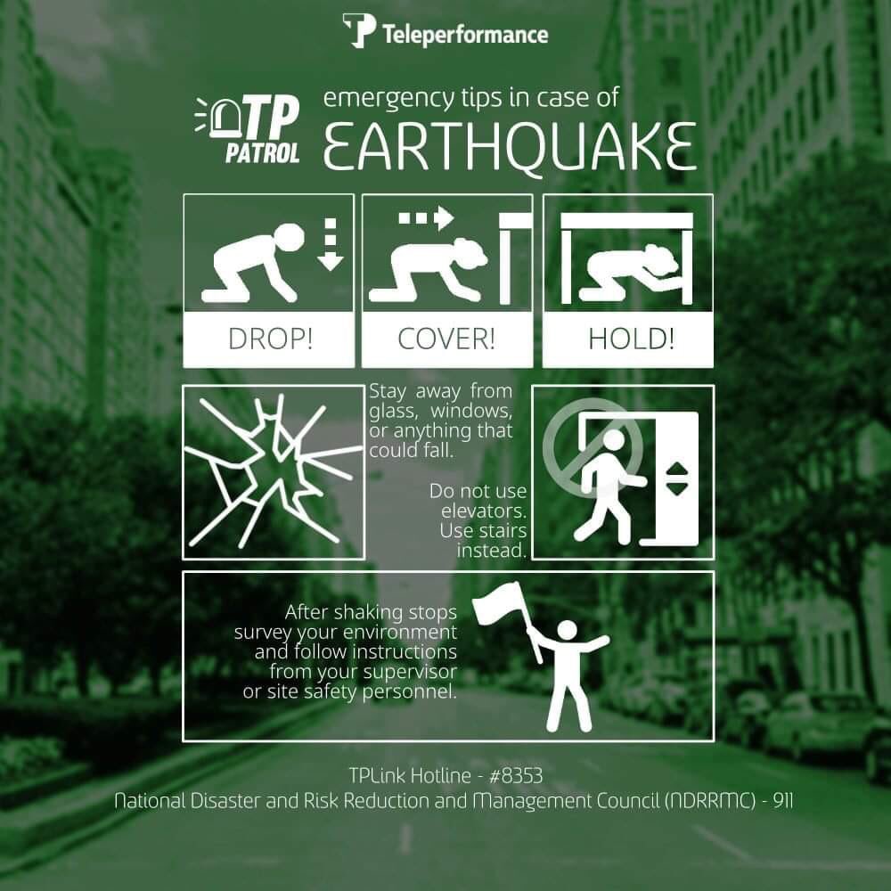 WeAreTPinthePH's tweet photo. During calamities, it is important to be mindful, vigilant and prepared. Here are some tips to help you keep calm and stay safe.
Emergency hotlines:
● TPLink Hotline: #8353
● National Disaster Risk Reduction and Management Council (NDRRMC): 911
#TPPatrol #EarthquakePH https://t.co/zPnEHK1iKK