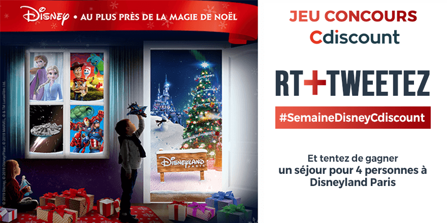 Cdiscount's tweet image. 🎁 #Concours

🎉 C’est la semaine Disney chez Cdiscount jusqu’au 14/11 : bit.ly/2Clbmbm

🔸 RT + Tweet avec #SemaineDisneyCdiscount pour tenter de remporter un séjour pour 4 personnes à Disneyland Paris

⏰TAS le 14/11

Règlement ➡bit.ly/2WKSZpU