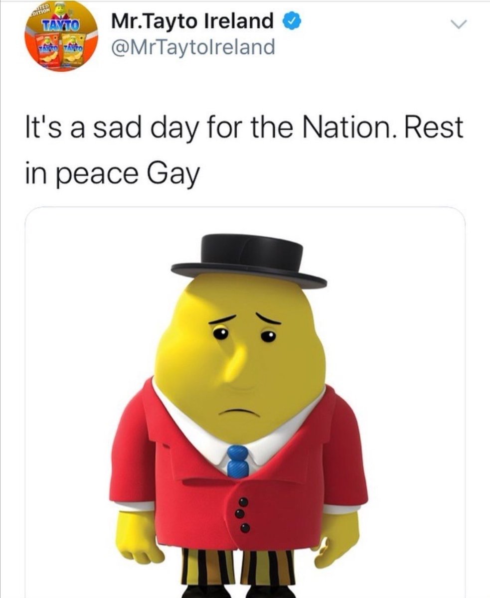 I think this was a beautiful &amp; Poignant gesture <a href="/MrTaytoIreland/">Mr.Tayto Ireland</a> that needs to live on, so the warped pc brigade don’t squash all sense and kindness 

#RIPGaybo  #GayByrne