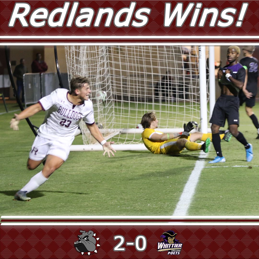 GoRedlands's tweet image. Redlands wins! First-year forward Ethan Kovach put away the game-winning goal in the first half to help lift the No. 2 Bulldogs to a 2-0 victory over No. 3 Whitter College in the SCIAC Semifinal! Redlands advances to the Final on Saturday against top-seeded CMS! #URallin