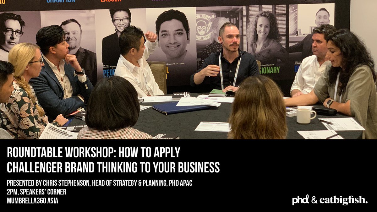 phd_apac's tweet photo. Missed out on the #LiveMoreChallenger conversations at Mumbrella360 Asia or looking for more? Catch the workshop to learn how you can apply #challengerbrand thinking to your business - happening NOW at PHD's Speakers' Corner stage
@MumbrellaAsia #ChallengerThinking, #OverthrowII https://t.co/fw1OKKr31Y