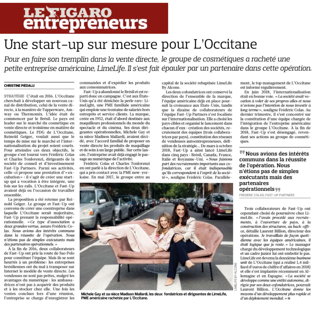 FastUpPartners's tweet image. @LeFigaro détaille le succès de #Limelife, l'#excubation menée par @FastUpPartners avec @LOccitane_FR devenue 2ème business unit du groupe et représentant 61% de sa croissance en 2018 ! Un bon exemple de notre modèle d’#excubation aux #méthodes entrepreneuriales #venture #success