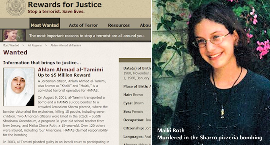 My wife and I plan to keep battling till we see  #AhlamTamimi, the confessed  #Sbarro bomber, in a DC courthouse. There's been zero news industry coverage of this, so please click the video link [] to hear about our not-so-easy pursuit of  #JusticeForMalki.