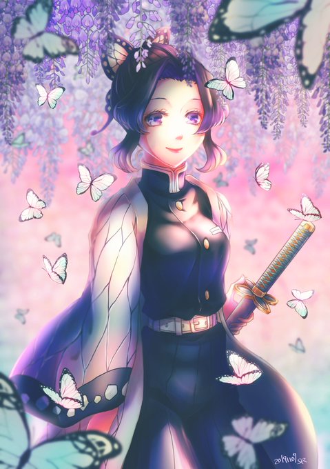 しい子*:･ﾟ✧さんがTwitterに投稿した胡蝶しのぶ(鬼滅の刃)のイラスト。