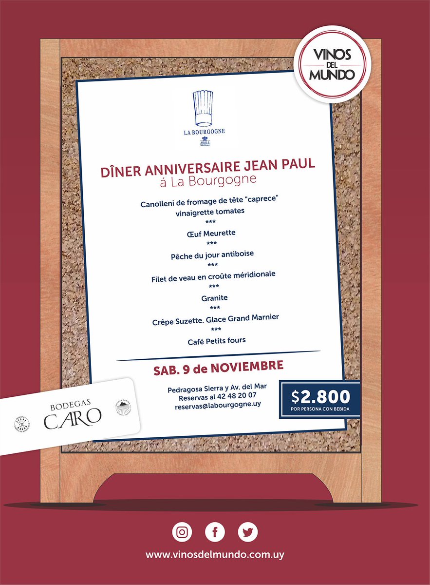 Este sábado te esperamos en La Bourgogne para dejarte llevar por tus sentidos🍷
Reservá tu lugar al 42 48 20 07 o a través de reservas@labourgogne.uy
