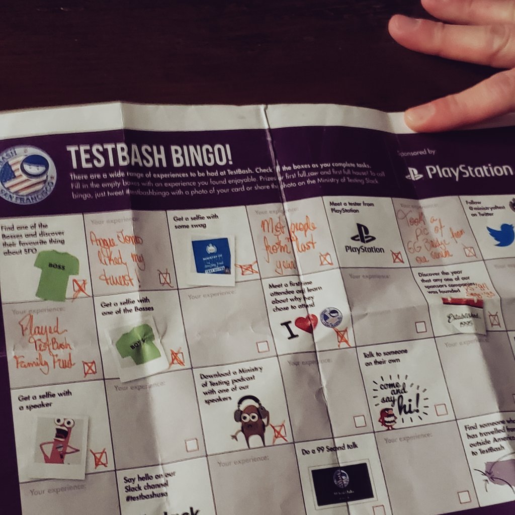 arievilof's tweet photo. First row of #testbashbingo complete! https://t.co/zjmssJa1jm