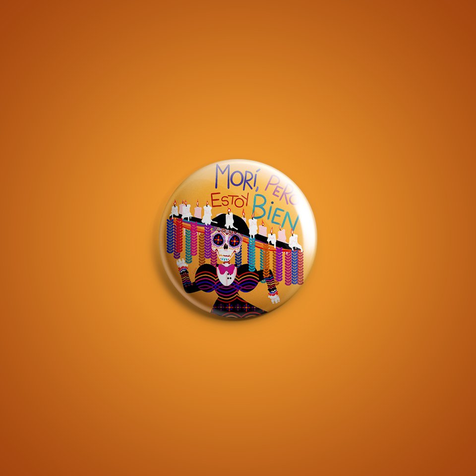 cathgomeswow's tweet image. I died, but I&apos;m fine 💀🌈 #illustration #calavera #buttondesign