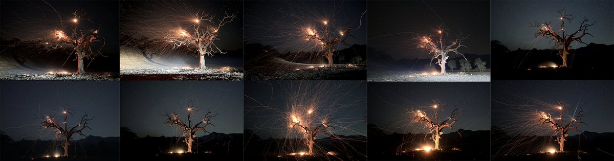 Here is a progression on the #KincadeFire long exposure on the flaming tree/meteor photo. Stopped after the 10th frame of long exposures. @NorthBayNews #meteor