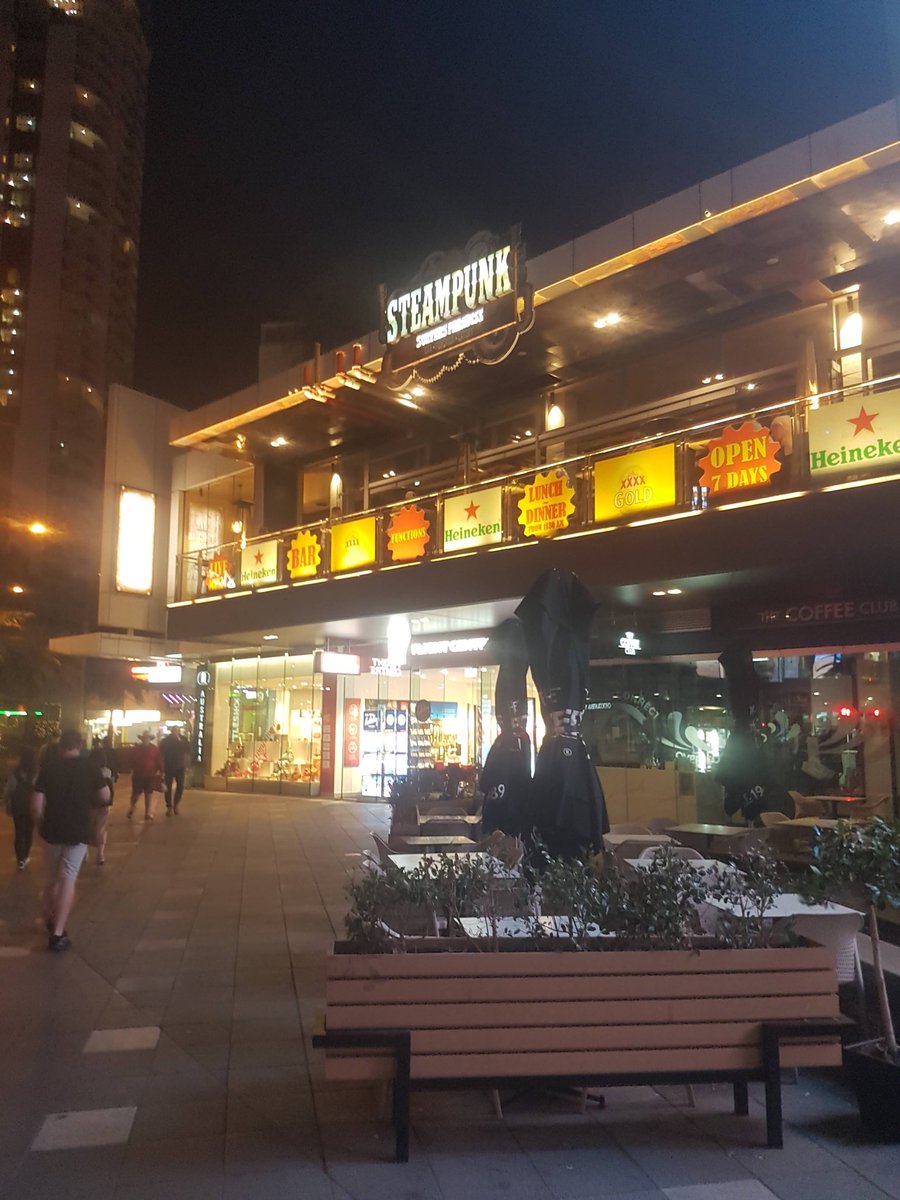  #PubCrawl: With fire spurting out of signage and cool sculptures, this  #SurfersParadise bar is iconic. We visited Steampunk during a recent GC trip. A band played Boomer rock the night I was there, but there's more up to date stuff other nights. #beer  #bars  #pubs  #drinking