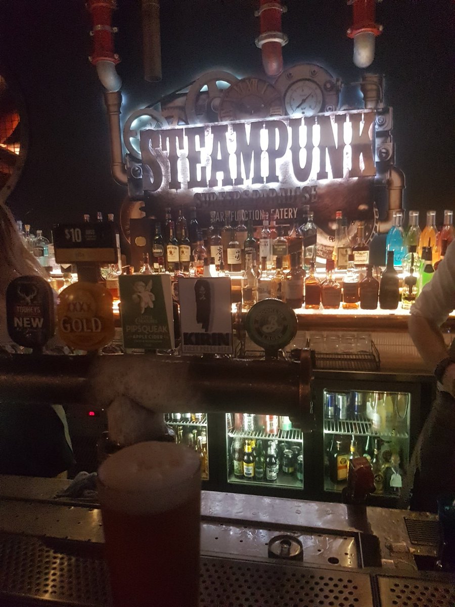  #PubCrawl: With fire spurting out of signage and cool sculptures, this  #SurfersParadise bar is iconic. We visited Steampunk during a recent GC trip. A band played Boomer rock the night I was there, but there's more up to date stuff other nights. #beer  #bars  #pubs  #drinking