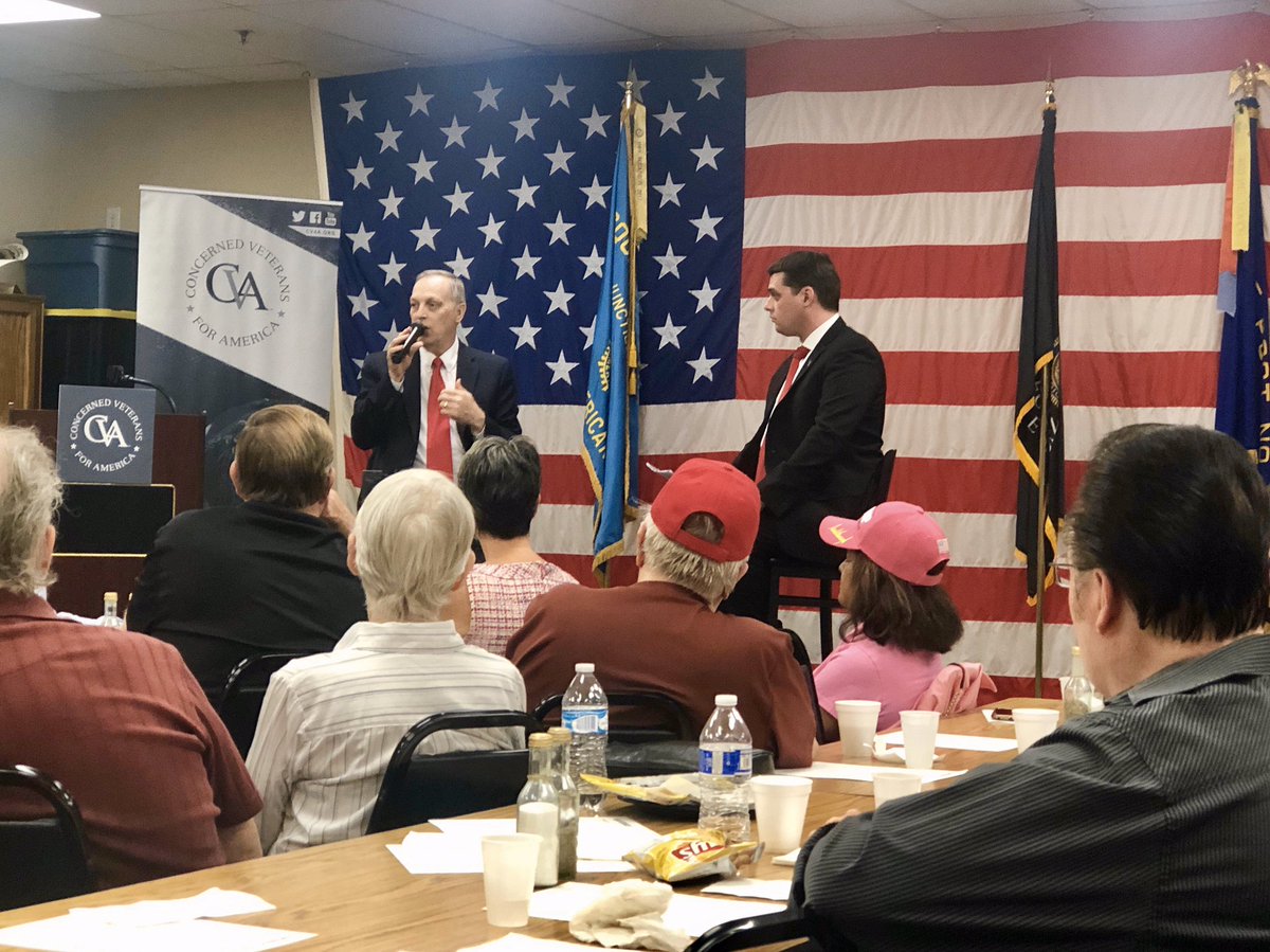 ConcernedVets's tweet photo. “We need to make sure that there’s adequate mental health services for veterans” @andybiggs4az talks to over 65 veteran community members as part of tonight’s town hall event. #defendandreform https://t.co/5UtryenydP