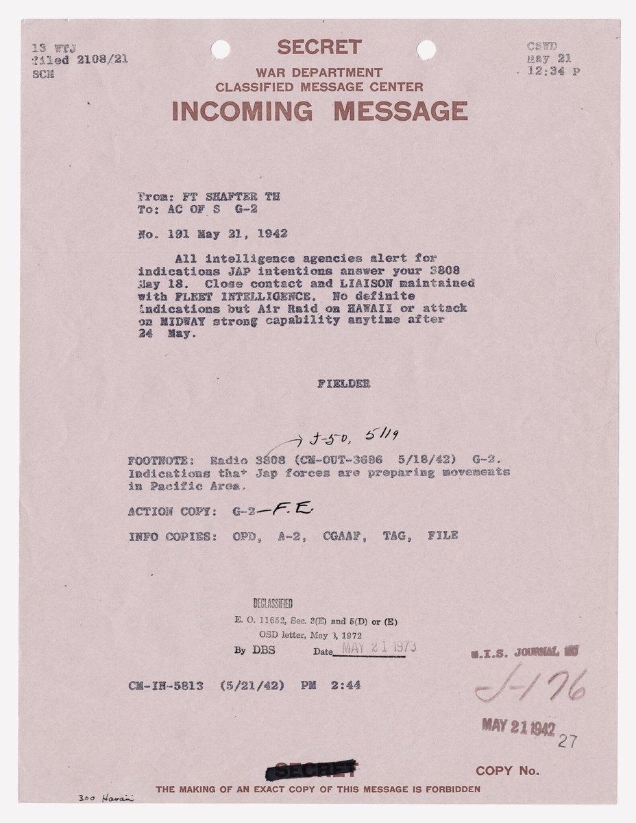 Intel_Sources's tweet photo. Top Secret messages in U.S. library archives sent to the White House days before the Battle of #Midway, June 1942, lasting (4) days. This evidence confirms, clarifies that the U.S. Navy did know of the potential attack would occur post May 24. https://t.co/8aZo05opf6