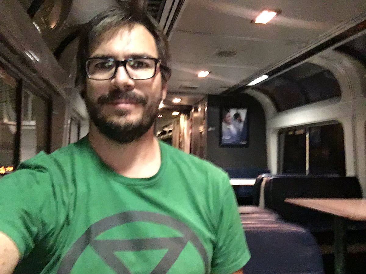 ClimateHuman's tweet photo. Setting off across much of this beautiful continent to deliver a message of #ClimateEmergency on behalf of science at the @BernieSanders Climate Crisis Summit.

42 hours to Des Moines! But I have a LOT of work that needs doing. And at least I’m enjoying the ride. #slowtravel https://t.co/KWObYEDs1B